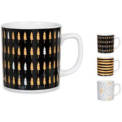 Home Natale Set 6 Mug, Porcellana, Oro/Nero, cc300 Home Natale Set 6 Mug, Porcellana, Oro/Nero, cc300