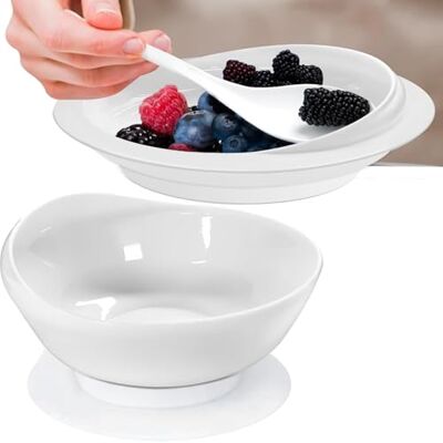 MUSLONG Piatto e ciotola con bordo alto, senza BPA, ventosa, antiscivolo, aiuto alimentare, rialzo per la cura di disabili e anziani (bianco, ciotola + piatto) MUSLONG Piatto e ciotola con bordo alto, senza BPA, ventosa, antiscivolo, aiuto alimentare, rialzo per la cura di disabili e anziani (bianco, ciotola + piatto)