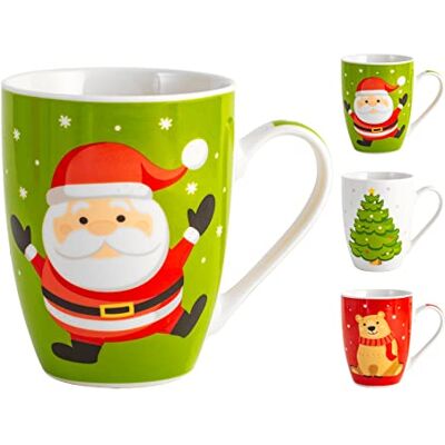 H&H Set 6 Mug Colazione, New Bone China, Decoro Orso, Babbo, Albero, cc340 H&H Set 6 Mug Colazione, New Bone China, Decoro Orso, Babbo, Albero, cc340