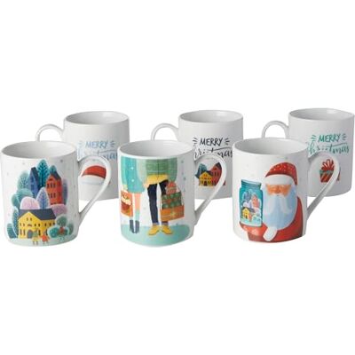 Home Xmas Village Set 6 Mug in Porcellana, cc340, Tazze Colazione, Decoro Natalizio Home Xmas Village Set 6 Mug in Porcellana, cc340, Tazze Colazione, Decoro Natalizio