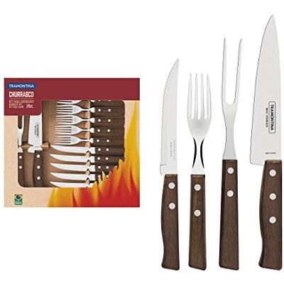 Tramontina Set Posate da Bistecca, 14 Pezzi con Manico di Legno Naturale, Doppia/triplice chiodatura Tramontina Set Posate da Bistecca, 14 Pezzi con Manico di Legno Naturale, Doppia/triplice chiodatura