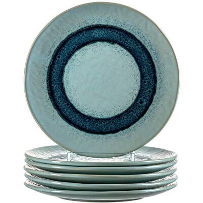 Leonardo Matera Set di 6 piatti piani in ceramica, lavabili in lavastoviglie, con smaltatura, piatti rotondi in grès, da 22,5 cm di diametro, di colore blu, Leonardo Matera Set di 6 piatti piani in ceramica, lavabili in lavastoviglie, con smaltatura, piatti rotondi in grès, da 22,5 cm di diametro, di colore blu,