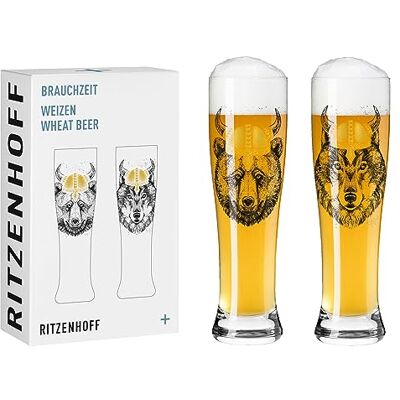 RITZENHOFF Bicchiere da birra da 500 ml Set di 2 Serie Brauchzeit Motivo animale, oro e nero Made in Germany RITZENHOFF Bicchiere da birra da 500 ml Set di 2 Serie Brauchzeit Motivo animale, oro e nero Made in Germany