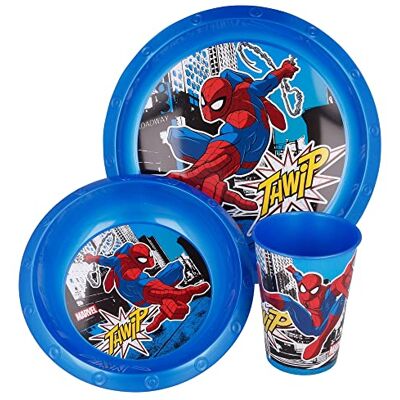 Stor Set 3 Pezzi (Piatto, Ciotola e Bicchiere Easy 260 ML) Spiderman Streets, Multicolore, Estándar Stor Set 3 Pezzi (Piatto, Ciotola e Bicchiere Easy 260 ML) Spiderman Streets, Multicolore, Estándar