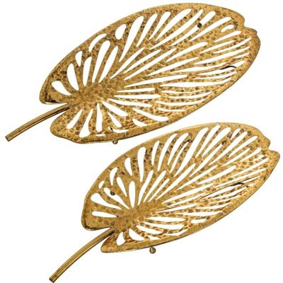 DRW Set di 2 vassoi a forma di foglia di metallo in oro 59x26x8 cm e 50x21x7 cm DRW Set di 2 vassoi a forma di foglia di metallo in oro 59x26x8 cm e 50x21x7 cm