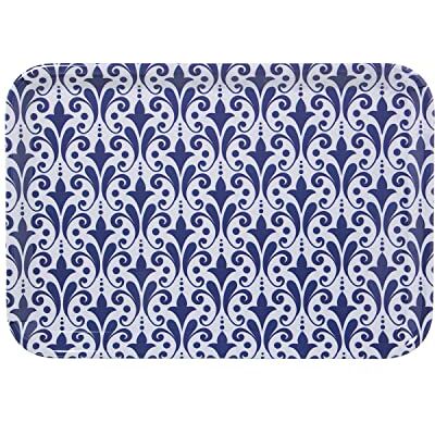 DRW Vassoio rettangolare in melammina decorato in arabesco blu e bianco 2 x 27 x 38 cm DRW Vassoio rettangolare in melammina decorato in arabesco blu e bianco 2 x 27 x 38 cm