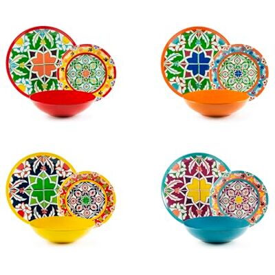Excelsa Bazar Medina Servizio Piatti 12 Pezzi, Porcellana e Stoneware, Decoro Multicolore, 4 Persone Excelsa Bazar Medina Servizio Piatti 12 Pezzi, Porcellana e Stoneware, Decoro Multicolore, 4 Persone