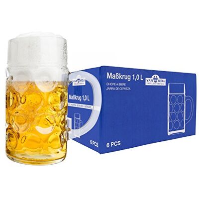 VAN WELL Set DI 6 dimensioni prozellan 'Wellco' 1 litro boccale di birra in vetro calibrati VAN WELL Set DI 6 dimensioni prozellan 'Wellco' 1 litro boccale di birra in vetro calibrati