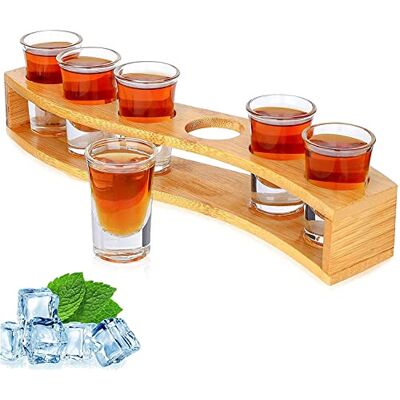 SuproBarware Set di bicchieri da liquore da 3 cl con supporto e bicchierini da liquore, 1oz/30 ml, organizer per bevande, 6 fori con vetro trasparente, 6 pezzi, per liquori, tequila Whisky Brandy Wodka Rum Home SuproBarware Set di bicchieri da liquore da 3 cl con supporto e bicchierini da liquore, 1oz/30 ml, organizer per bevande, 6 fori con vetro trasparente, 6 pezzi, per liquori, tequila Whisky Brandy Wodka Rum Home