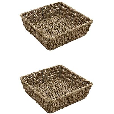 JVL Vassoio portaoggetti quadrato intrecciato a mano, altezza: 8 x 25 x 25 cm, capacità: 4,2 l, set da 2 JVL Vassoio portaoggetti quadrato intrecciato a mano, altezza: 8 x 25 x 25 cm, capacità: 4,2 l, set da 2
