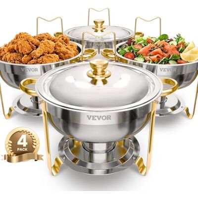 VEVOR Scaldavivande per Buffet con 4 Padelle, Distributore di Calore Rotondo per Ristorazione con Coperchio, Porta Carburante e Vaschetta per l'Acqua per Matrimoni, Feste, Dorato 4,7 L VEVOR Scaldavivande per Buffet con 4 Padelle, Distributore di Calore Rotondo per Ristorazione con Coperchio, Porta Carburante e Vaschetta per l'Acqua per Matrimoni, Feste, Dorato 4,7 L