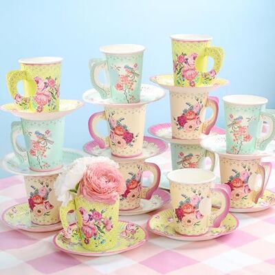 Set di Tazze e Piattini Vintage Floral di Talking Tables - 24 Pezzi Set di Tazze e Piattini Vintage Floral di Talking Tables - 24 Pezzi