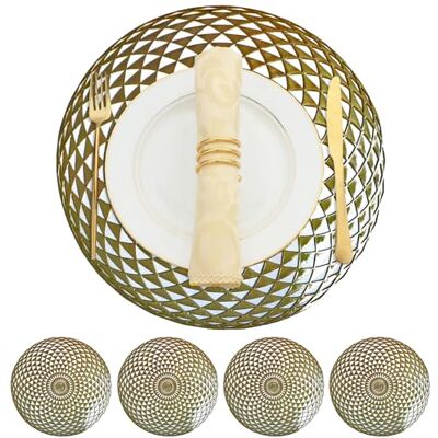 Zahari Home Set di 4 tovagliette metalliche, facili da pulire, lavabili, tovagliette decorative per cucina e tavolo da pranzo, antiscivolo, rotonde, stoviglie e accessori, decorazione centrale, oro Zahari Home Set di 4 tovagliette metalliche, facili da pulire, lavabili, tovagliette decorative per cucina e tavolo da pranzo, antiscivolo, rotonde, stoviglie e accessori, decorazione centrale, oro