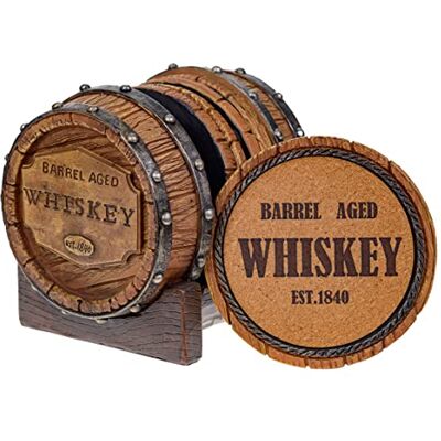 Pine Ridge Barile di whisky 5 pezzi sottobicchiere con supporto, whisky invecchiato in botte Est. 1840 Decorazione unica da bar e accessori, sottobicchieri per birra e whisky, decorazioni moderne per Pine Ridge Barile di whisky 5 pezzi sottobicchiere con supporto, whisky invecchiato in botte Est. 1840 Decorazione unica da bar e accessori, sottobicchieri per birra e whisky, decorazioni moderne per