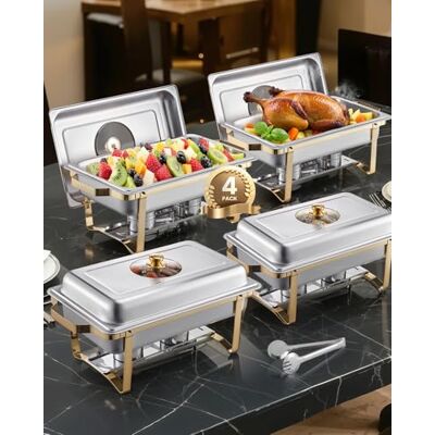 VEVOR Set da Buffet per Scaldavivande 7,5 L Scaldavivande Rettangolare in Acciaio Inox con 4 Padelle di Dimensioni Standard, Coperchio in Vetro, Supporto Pieghevole per Padella per Acqua e Carburante VEVOR Set da Buffet per Scaldavivande 7,5 L Scaldavivande Rettangolare in Acciaio Inox con 4 Padelle di Dimensioni Standard, Coperchio in Vetro, Supporto Pieghevole per Padella per Acqua e Carburante