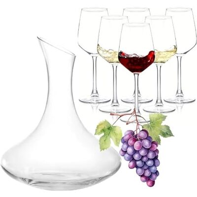 Oceano Decanter Vino Caraffa per Decantare Areare Vino Rosso Vetro Trasparente Travaso Elegante Moderno Versatore per Serate Feste Idea Regalo Papà (Decanter + Calici, 1.78l / 360ml) Oceano Decanter Vino Caraffa per Decantare Areare Vino Rosso Vetro Trasparente Travaso Elegante Moderno Versatore per Serate Feste Idea Regalo Papà (Decanter + Calici, 1.78l / 360ml)