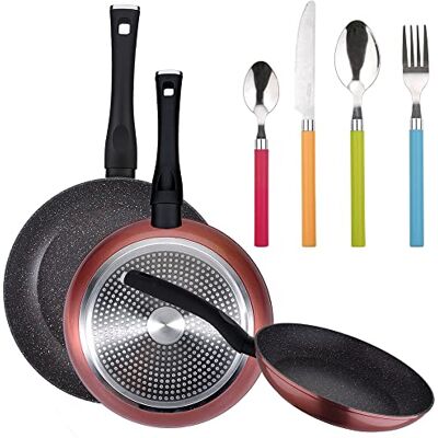 San Ignacio Confezione da 3 aste Ø20/24 e 28 cm + set 24 pezzi di posate in acciaio inossidabile con comandi multicolore San Ignacio Confezione da 3 aste Ø20/24 e 28 cm + set 24 pezzi di posate in acciaio inossidabile con comandi multicolore