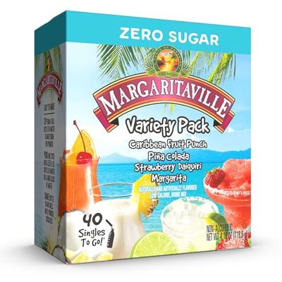 SINGLES TO GO! Margaritaville Singles to Go Water Drink Mix, confezione assortita, contiene 4 gusti: caraibico Fruit Punch, Pina Colada, Strawberry Daiquiri e Margarita, 1 scatola (40 porzioni singole) SINGLES TO GO! Margaritaville Singles to Go Water Drink Mix, confezione assortita, contiene 4 gusti: caraibico Fruit Punch, Pina Colada, Strawberry Daiquiri e Margarita, 1 scatola (40 porzioni singole)