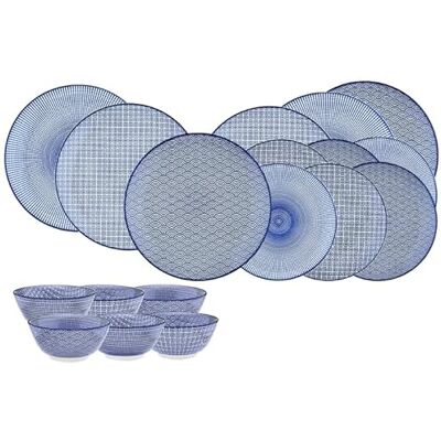 Bjorn Servizio da tavola Les Essentiels – Servizio da tavola per 6 persone in porcellana smaltata, piatti e ciotole non corrispondenti, collezione PATTERN Dark Blue Bjorn Servizio da tavola Les Essentiels – Servizio da tavola per 6 persone in porcellana smaltata, piatti e ciotole non corrispondenti, collezione PATTERN Dark Blue