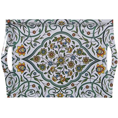 DRW Vassoio in melamina con manici decorato con motivi arabesci di fiori, 44 x 31 x 5 cm DRW Vassoio in melamina con manici decorato con motivi arabesci di fiori, 44 x 31 x 5 cm