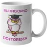 Festival dei Gufi Tazza per Dottoressa con Originale Gufetta Laureata Portafortuna da caffè e Colazione da Regalare per Festa di Laurea con la scritta BUONGIORNO Dottoressa Ceramica 350 ml