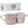 MIAMIO Kissing mugs, Set di tazze da caffè in ceramica, dal design che simula un bacio, in confezione regalo (rosa)