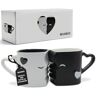 MIAMIO Kissing mugs, Set di tazze da caffè in ceramica, dal design che simula un bacio, in confezione regalo (nero)