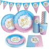 Bymivofun 126 Pezzi Stoviglie Rivelazione di Genere, per 25 Ospiti, Articoli per Feste in Carta Ragazzo o Ragazza, per Feste di Compleanno a Tema Bambini Baby Shower