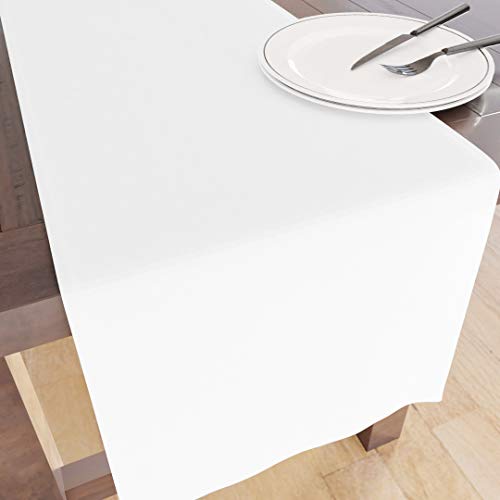 Encasa Runner da tavola Dimensioni 32x230 cm   Tessuto in tela di cotone   Tinta unita Bianco intenso   Lavabile in lavatrice e resistente