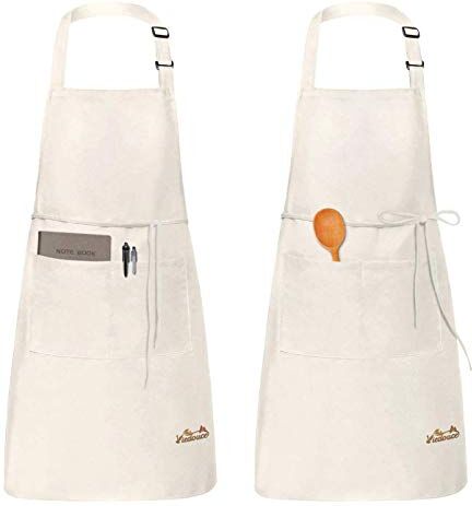 Viedouce 2 Pezzi Grembiule da Cucina Chef,Grembiule da Ristorante BBQ Bar Chef Cucina,Regolabile Grembiuli con Tasche Chef di Cucina,Impermeabile,Gembiule Cucina Uomo Donna (Beige)