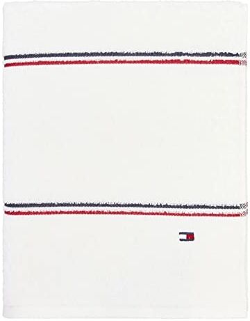 Tommy Hilfiger Modern American Double Stripe 574 gsm Dobby 1 pezzo asciugamano da bagno, 76 x 140 cm, 100% cotone (bianco)