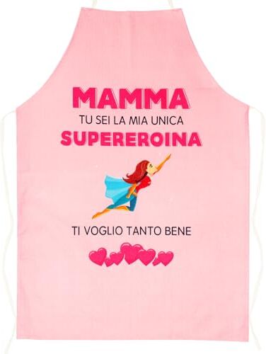 GEBETTER Regalo Festa Della Mamma Grembiule Cucina Mamma da Figlia Figlio, Regalo Mamma Natale Compleanno (Mamma tu sei la mia unica supereroina)