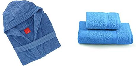 Gabel Accappatoio Adulto, 100% Cotone, Bluette, Taglia Xxxl & Tintunita & Co Set Asciugamani, 100% Cotone, Bluette, 100 X 60 Cm