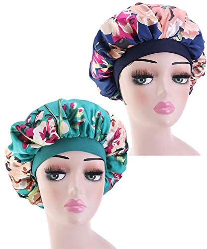 nawaish 2 pezzi Stampa Satin Bonnet Notte Sleep Cap Copertura per la testa Dormire per le donne Ragazza Sleeping