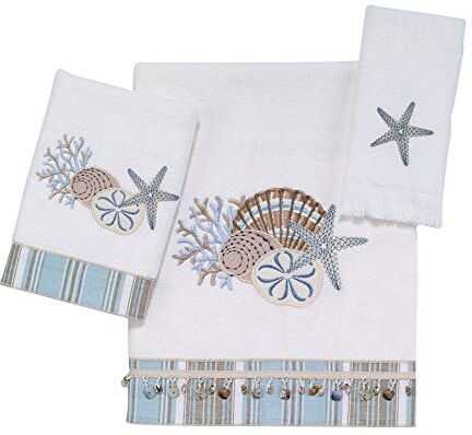 Avanti Linens Set di 3 asciugamani, asciugamani in cotone morbido e assorbente, accessori da bagno ispirati alla costa (by The Sea Collection, bianco)