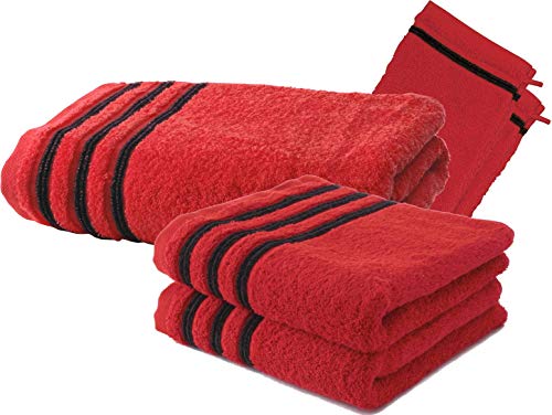 Le linge de Jules Set di 2 Asciugamani da Bagno + 1 Telo Doccia + 2 Guanti da Bagno 100% Cotone, 550 g/m2