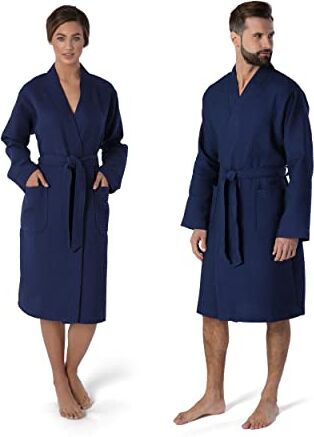 Möve Kimono Homewear Vestaglia in tessuto a nido d'ape tinta unita S blu