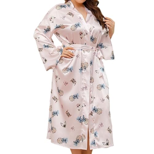 MOLUCI Abito Lungo da Donna in Raso Stampato Floreale Leggero Taglie Forti Accappatoio Kimono Vestaglia da Damigella D'onore,5,4XL