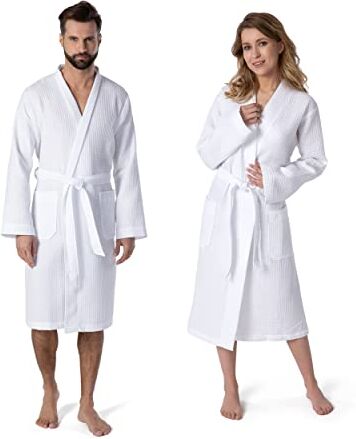 Möve Kimono Homewear Vestaglia in tessuto a nido d'ape tinta unita L bianco