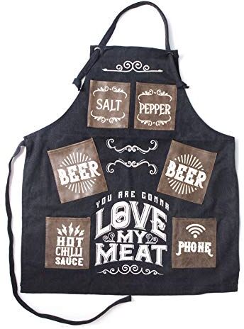 Boxer Gifts Grembiule da Cucina con Scritta Love My Meat, Colore: Nero