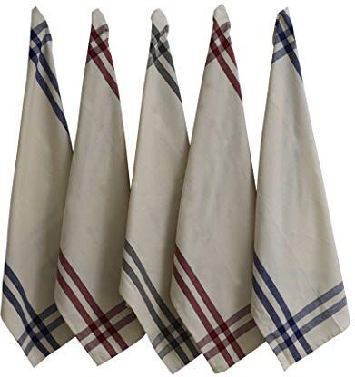 Penguin Home ® Strofinacci 100% Cotone Set da 5  Border Stripe, Naturale, Grigio, Marina Militare, Bordeaux  - Morbido Resistente Elegante e Super Assorbente Lavabile in Lavatrice 50 x 70 cm