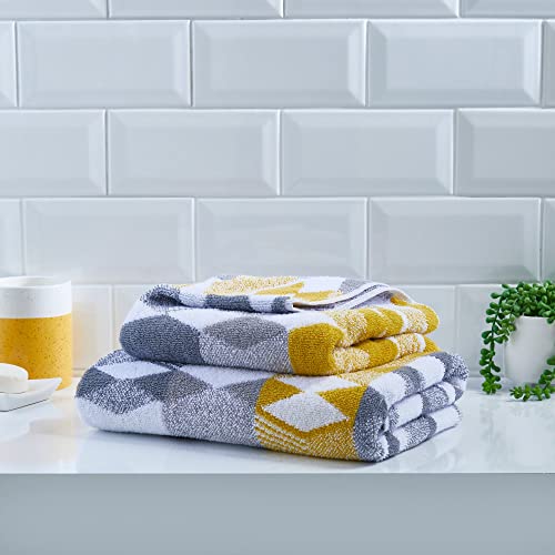 Fusion Asciugamano da bagno Hexagon in 100% cotone jacquard, 70 x 130 cm, grigio