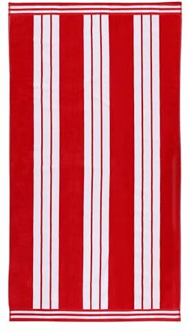 Superior Collection Luxurious Jacquard Asciugamani da Spiaggia, in Cotone Pettinato, Oversize, Cotone Spazzolato, Red Cabana Stripe, 43 x 5 x 30 cm