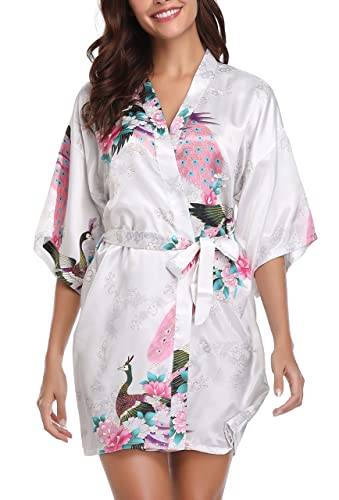 Vlazom Accappatoi e Vestaglie da Donna Elegante, Kimono Donna/Camicie da Notte per Donna,L,Bianca