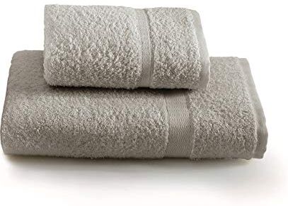 Gabel Set Asciugamano con Ospite, Tinta Unita, 100% Cotone, Grigio, 100 x 60 cm