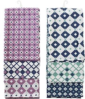 DKD Home Decor Set di panni  nero blu lilla cotone bianco (2 pz)