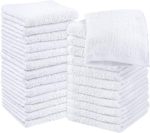 Utopia Towels Set Di 24 Asciugamani 100% Cotone Filato Ad Anelli, Asciugamano Di Flanella Di Qualità Superiore, Altamente Assorbente e Morbido (Bianco)