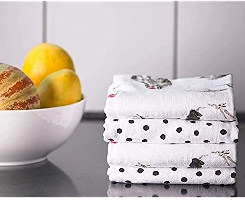 Penguin Home Set di 4 Strofinacci in Spugna, Motivo Galline Bianco/Nero, 100% Cotone, Super Morbido, Durevole e Assorbente, Asciugatura Rapida, 45 x 70 cm, Bianco/Nero.