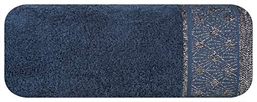 Eurofirany Asciugamano in Cotone Blu Navy Morbido Cuciture Metalliche Motivo Geometrico Bordo Set di 6 Pezzi Oeko-Tex, 50 x 90 cm, 6