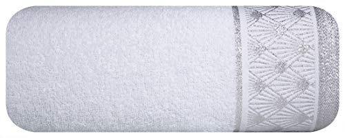 Eurofirany Asciugamano in Cotone Bianco Morbido con Cuciture Metalliche, Motivo Geometrico, Set da 3 Pezzi Oeko-Tex, 70 x 140 cm, 3